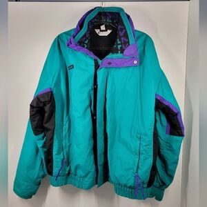 Vtg Columbia Teal & Purple Black 2 In 1 Ski Parka Winter Coat Jacket Men XL USA